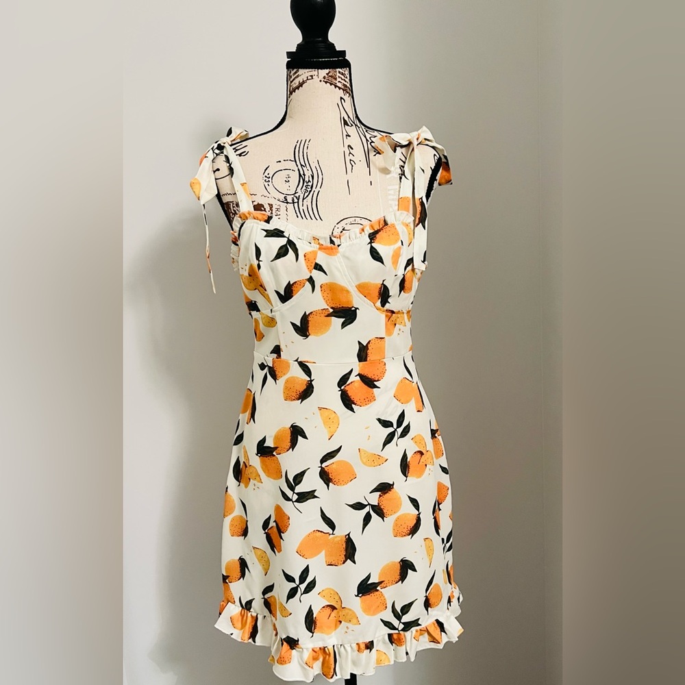 Lemon Tie Shoulders Ruffle Hem Sundress